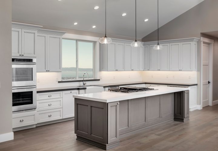 Amazing new contemporary with large white Kitchen with kitchen I